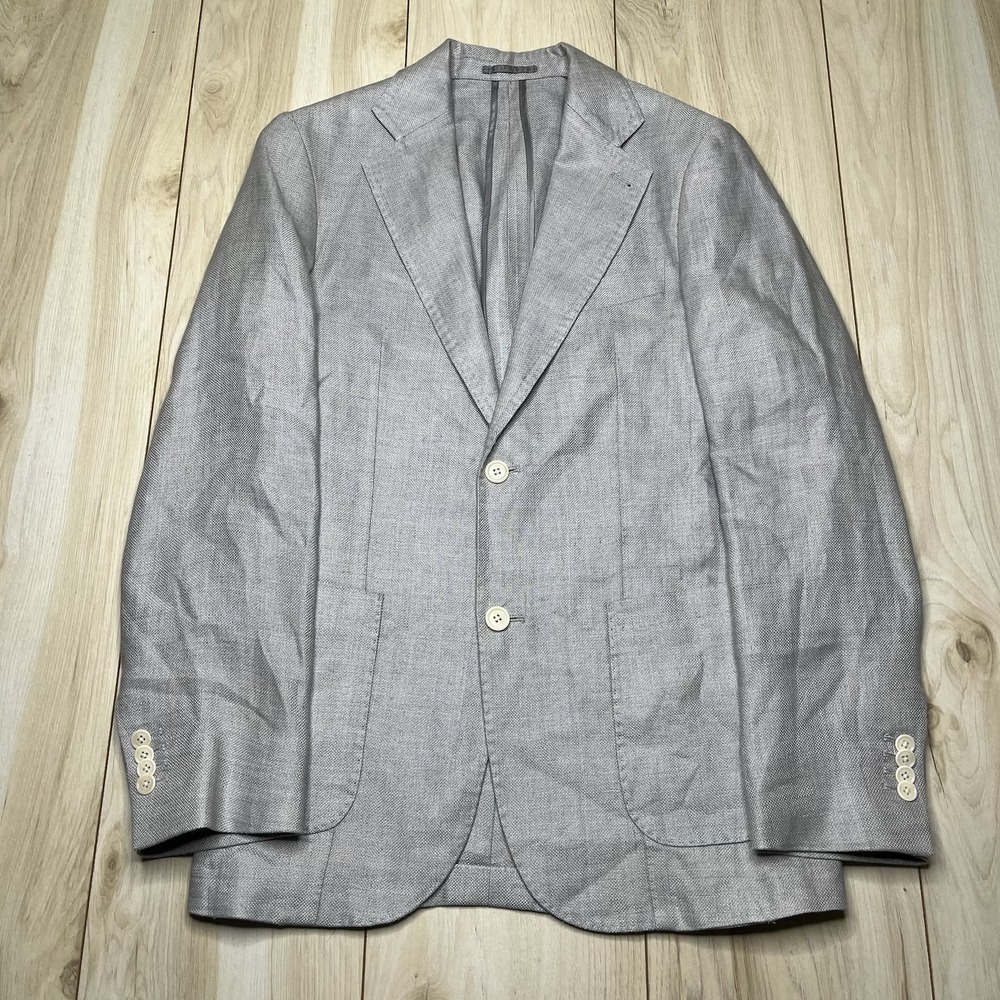 Gutteridge Pure Linen Hopsack Weave Unstructured Sport Coat Mens Sz 46/36 Gray